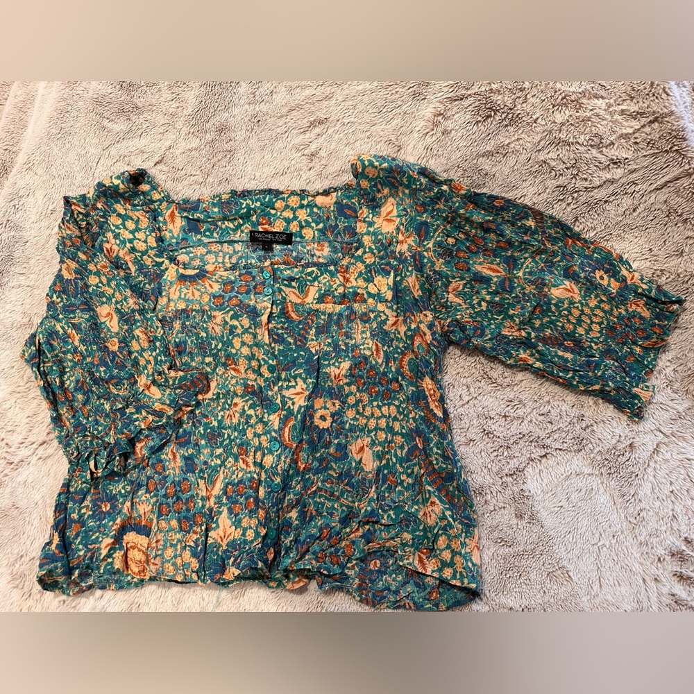 Rachel Zoe Teal and Orange Floral Top